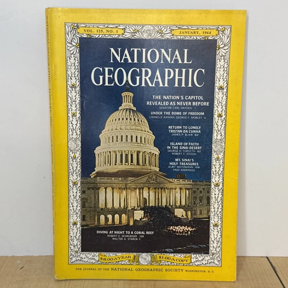 Vintage National Geographic January 1964 US Capitol Cover Night Photo